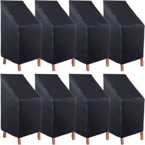 Woanger 8 Pcs Black Patio Chair Cover Outdoor Chair Cover 210D Oxford Cloth Waterproof Stacking High Back Patio Furniture Protection with Storage Bag for Protecting Furniture 25 x 25x 47inch