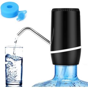 2-5 Gallon Portable Water Dispenser, Water Bottle Pump Rechargeable for 5 Gallon with Silicone Cap, Automatic Drinking Water Jug Dispenser (Black)