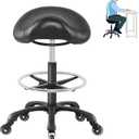 Saddle Salon Stool with Footrest,Heavy Duty, Adjustable Height, Rolling Esthetician Chair for Tattoo Spa Medical Dentist Clinic (Black)