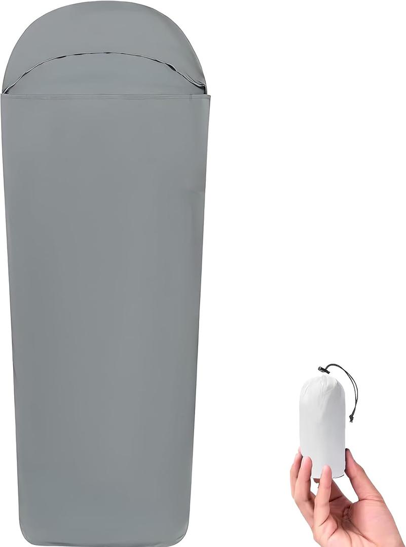 Sleeping Bag Liner, Ultra-Light 4.4oz Sleeping Bag with Low-Elastic Nylon Taffeta Fabric, Thin Travel Mattress, Suitable for Hotels, Camping, Travel and Backpacking Hiking (Grey)