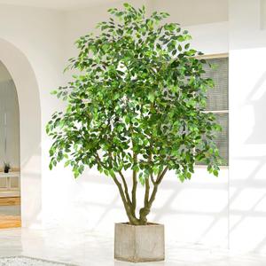 Artificial Ficus Tree 7FT with 1974 Leaves Deluxe Lifelike Tall Large Fake Faux Tropical Silk Huge Plant 84 Inch Black Pot for Indoor Home Office Store Corner Porch Decor Housewarming Gifts