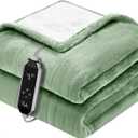 Reaks Heated Blanket Throw, 50×60 Inches, Fast Heating Blanket 10 Heat & 9 Timer Settings, Electric Blanket Soft Flannel Sherpa, Automatic Power Off Function, ETL & FCC, Machine Washable, Green
