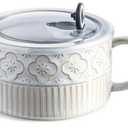 Gomakren Extra Large Soup Bowl with Handle, 39 Ounces Microwave Ramen Bowl, Ceramic Bowl with Lid, 6 Inch Soup Mug Cup for Cereal, Ramen, Instant Noodle, Beige White