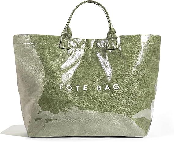 Lushandy PVC Tote Bag for Women Large Plastic Tote Bag for Work Letter Print Hobo bag Kraft Paper Work Handbags Purses, A-dark Green