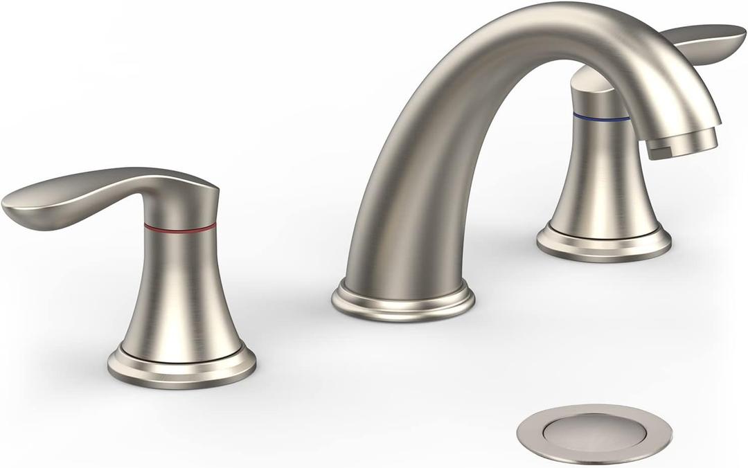 Bathroom Sink Faucet, Faucet for Bathroom Sink, Widespread Brushed Nickel Bathroom Faucet 3 Hole with Stainless Steel Pop Up Drain and cUPC Lead-Free Hose - (Brushed Nickel) (8 Inch 1 Pack)