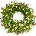 22" Spring Summer Wreath for Front Door, Artificial Floral Wreath with Pink Cosmos Yellow Chamomile White Daisies and Wild Grass, Indoor Outdoor Spring Summer Home Decor for Porch Window Wall
