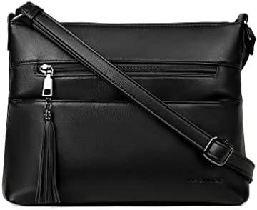 MASINTOR Crossbody Bags for Women, Lightweight Medium Crossbody Purse, Soft Leather Women's Shoulder Handbags with Tassel, Pure Black