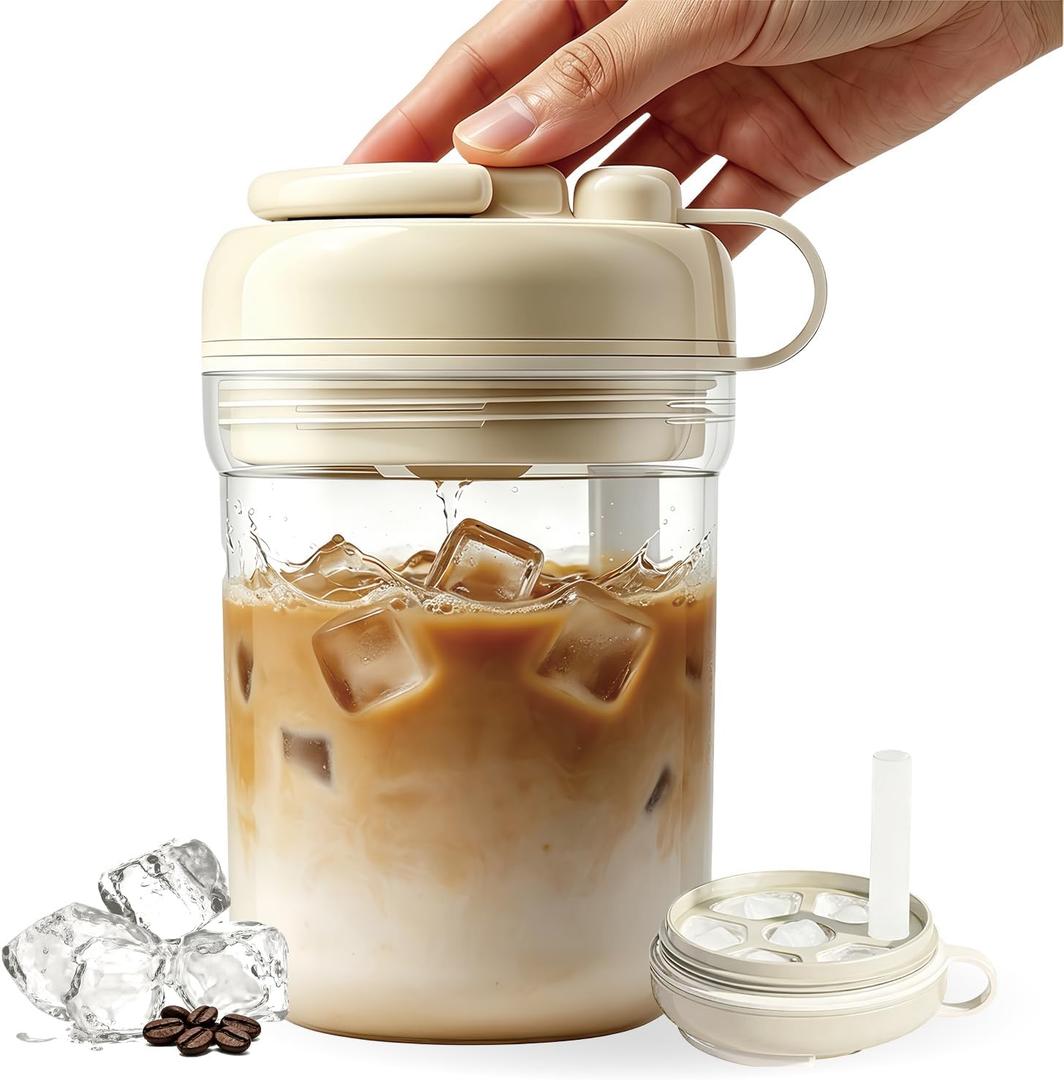 Iced Coffee Cups with Lids,2-in-1 Ice Mold Cup,6 Ice Cubes,12 oz White (EXP 12/31/36)