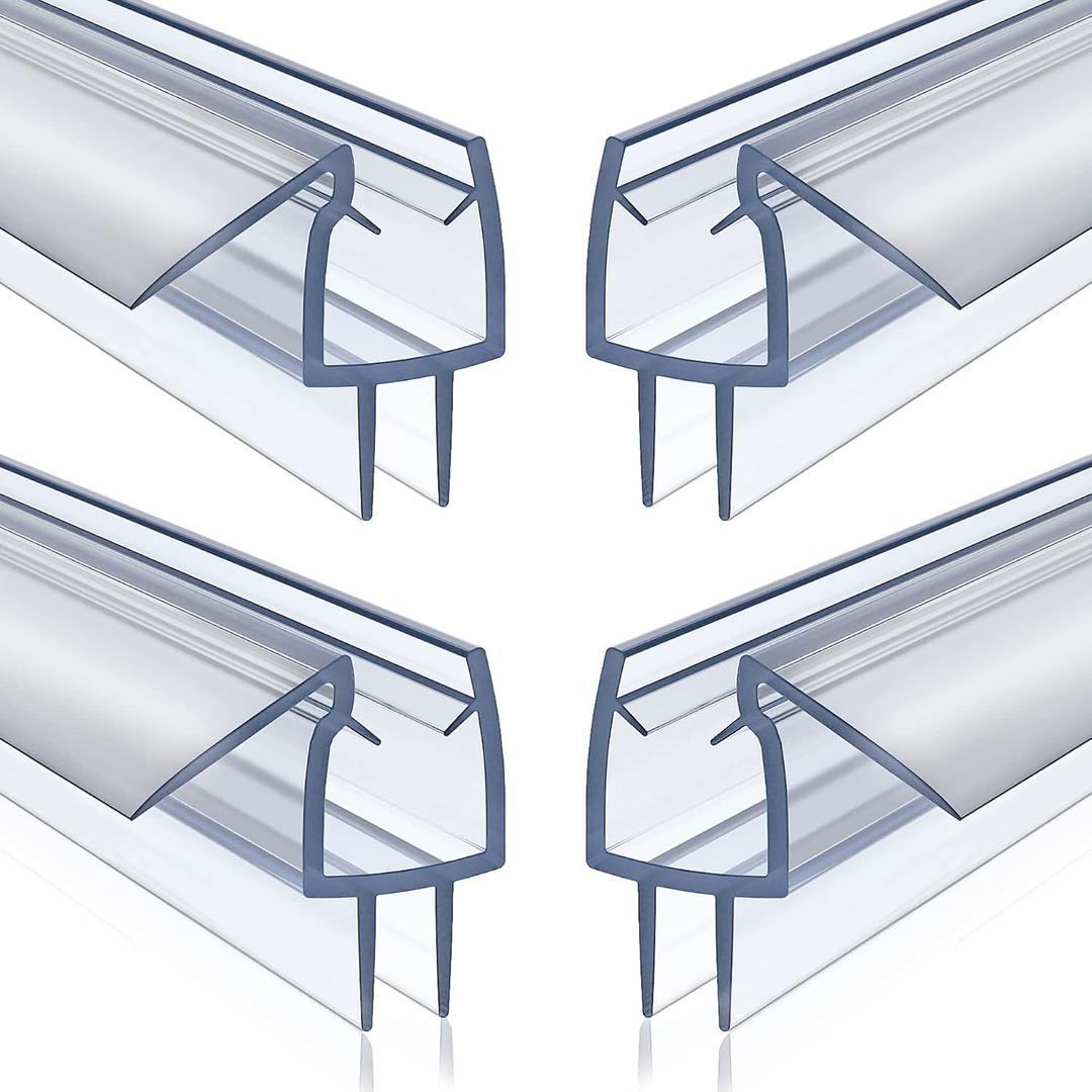 4 Pack Frameless Shower Door Bottom Seal, 3/8 x 39 Clear PVC Shower Seal Strip for 3/8 Inch Glass Shower Door Stop Shower Leaks
