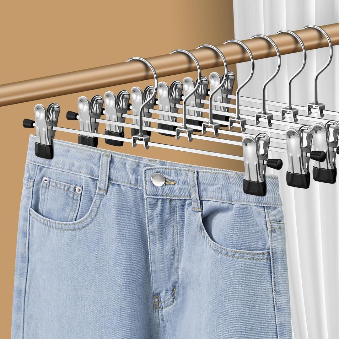 14Inch Pants Hangers with Clips 30 Pack Adjustable Skirt Hangers for Women Non-Slip Shorts Trousers Hanger for Jeans Clothes Hanger for Pants Heavy Duty Space Saving,Black