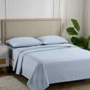 Carressa Linen Luxury Egyptian Cotton Queen Stripe Sheet Set, 600 Thread Count Extra Long Staple 4 PC Set, Queen Damask Sheets, Soft, Cooling Sateen Weave Sheets Upto 18" Deep Pocket - Light Blue