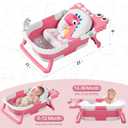 TPN Collapsible Baby Bathtub, Baby Bath Tub with Soft Cushion & Real-Time Thermometer, Baby Bathtub Infant to Toddler Tub (0-36 Months), Portable Newborn Travel Bath tub,  Alligator Shape, PINK