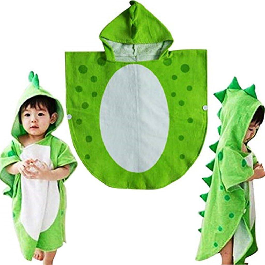 Children Bath Towel Robe Kids Hooded Beach Swimming Poncho Dinosaur Pattern for Kids 0-8 Years (Green)