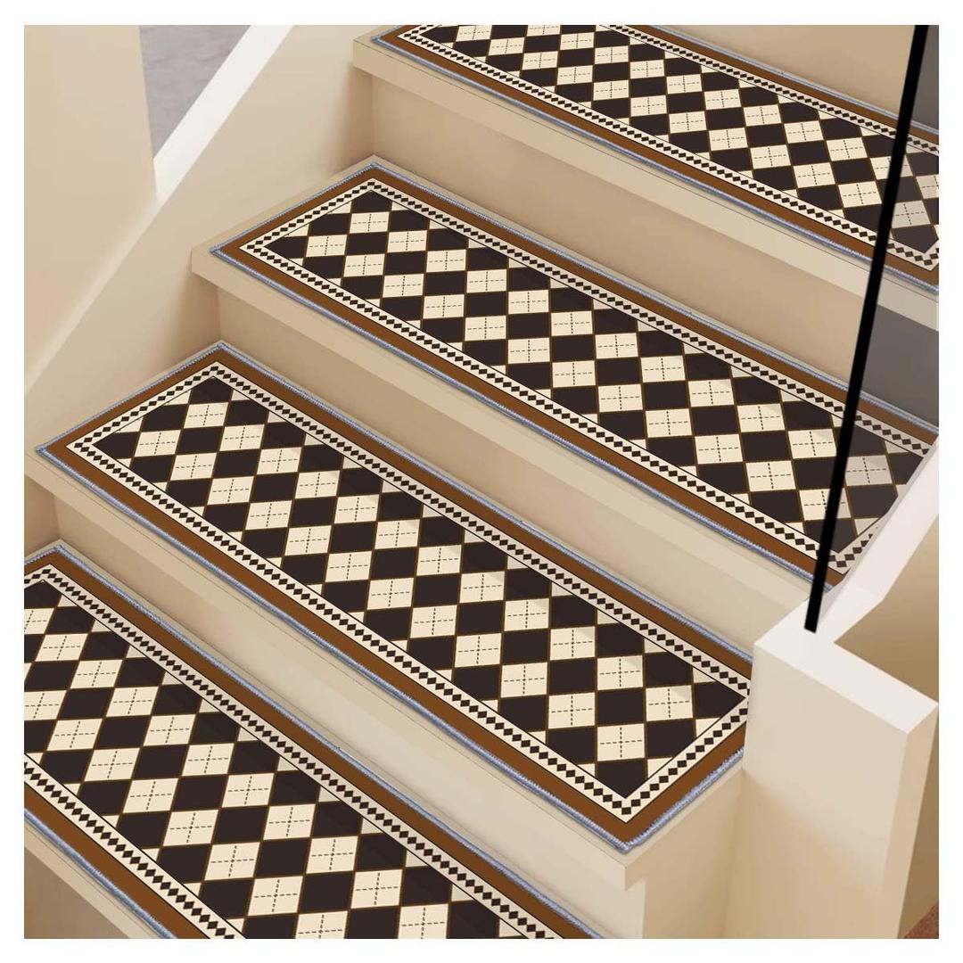 Stair Treads for Wooden Steps, 15 PCS 30"X8" Edging Non-Slip Stair Runner, Indoor Washable and Reusable Stair Treads for Kids Elderly and Pets, Brown