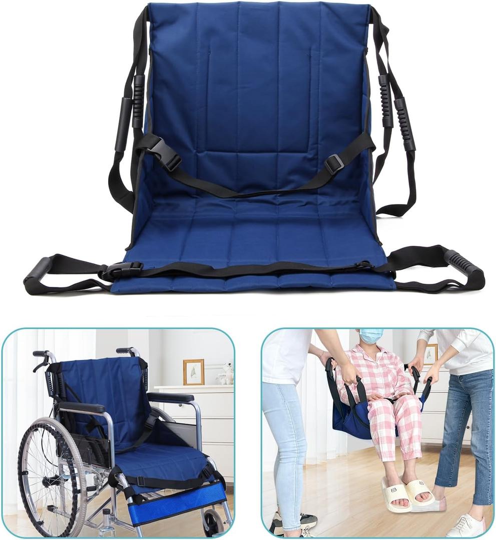 Patient Lift Transfer Belt from Bed to Wheelchair Stair Transfer Emergency Evacuation Chair Pad Safety Medical Lifting Sling Slide Board Transferring for Elderly, Disabled, Adults (Blue - 4 Handles)