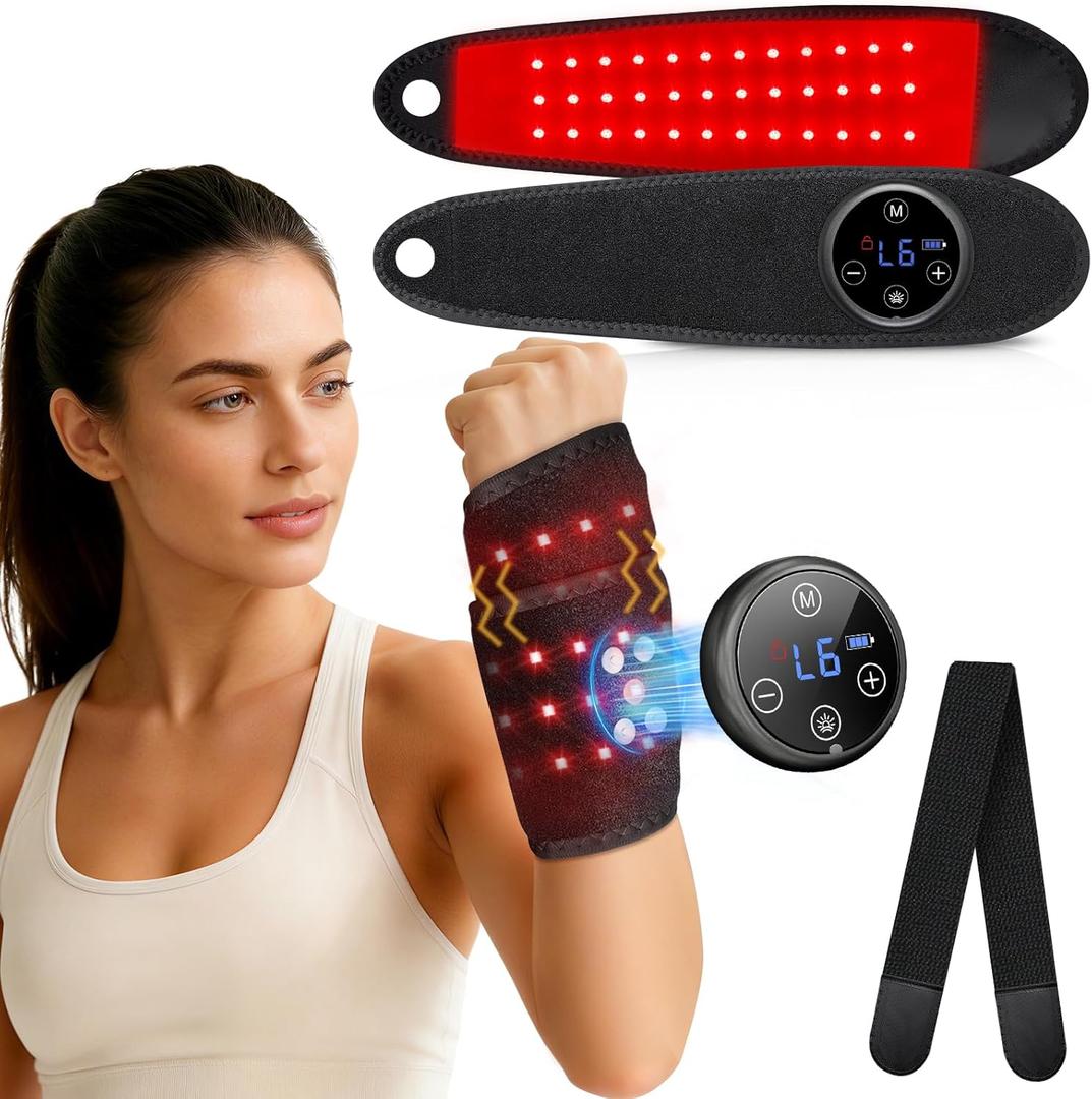 Upgraded Pro Red Light Therapy for Hands Wrist with Heat, Massage, 3000mAh Magnetic Controller, Carpal Tunnel Support, 36 LEDs (660nm/850nm) Wrist Wrap Pad for Knee Ankle Foot Joint & Daily Relaxation