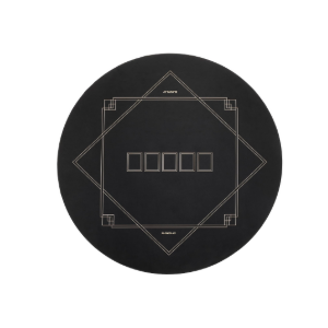 SLOWPLAY Godel 47 Inch Round Poker Mat for Texas Holdem | Poker Table Top with Extra Water Repellency, Hemmed Edges, Noise Reduction | Super Portable for Gaming Everywhere (Black and Champagne Gold)