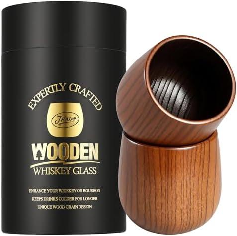 Wooden Whiskey Glass Gifts For Men - Charred Wood Bourbon Whiskey Glasses,Charred Old Fashioned Glass, Bourbon Gift for Dad or Boyfriend on Father's Day, Birthday, Christmas, Thanksgiving (2 Pack)