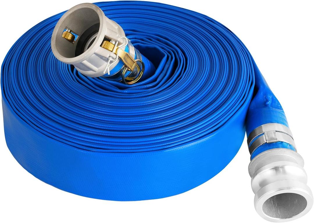2" x 100 ft Backwash Hose for Swimming Pools, Heavy Duty PVC Water Lay Flat Discharge Hose,Durable Pool Drain Hose with Aluminum Camlock C and E Fittings for Pump And Filters