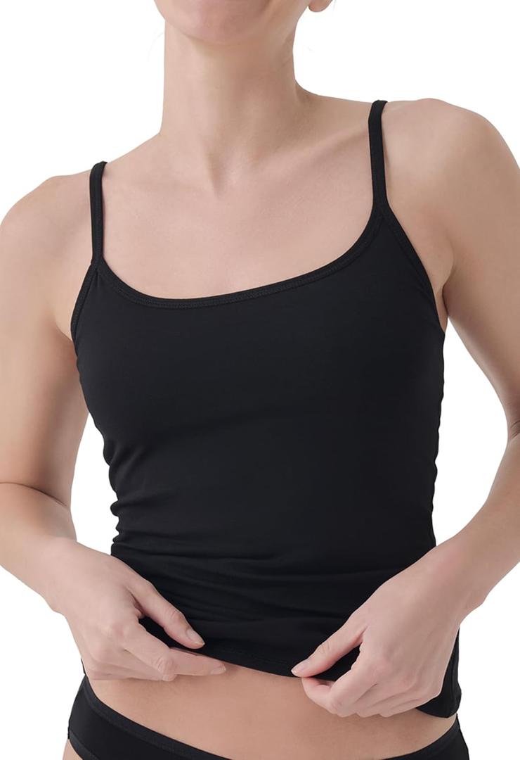 Pact Women's Cotton Camisole Tank Top with Built-in Shelf Bra (X-Large, Black)