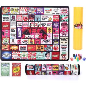 Drinking Board Game for Adults, Couples Drinking Game, Outdoor Rubber Mat Party Game with 40 Truth or Dare Cards, Bachelorette & Girls Night Game