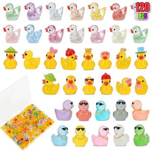 120 Pcs Mini Resin Ducks, Tiny Animals Figures to Hide Small Little Plastic Miniature Ducks Bulk for Dollhouse Decor Home Office Potted Fish Tank Aquarium Landscape Micro Fairy Garden Accessories