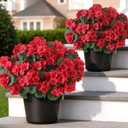 GLIDLION 2 Pack Artificial Geranium Flowers Topitary Trees for Outdoors, UV Resistant Geraniums Potted Bushes Look Real Silk Faux Plants for Front Door Garden Porch Planter Farmhouse Home Decor (Red)