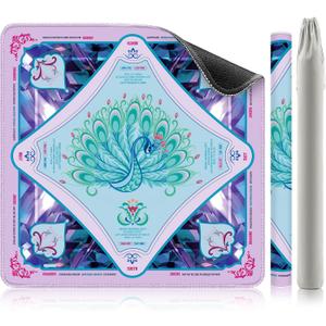 XINTONG American Mahjong Mat, 3232 InchesMahjong Mat for Table with Rules, Anti-Slip Waterproof Noise Reduction Wrinkle-Free Mah jongg Mat, No Creases (Crystal Peacock)