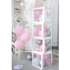 Fonder Mols 4pcs White Transparent Balloon Boxes with Silver Letters "MISS TO MRS" Perfect for Wedding Engagement Party Bridal Shower Decorations(No Balloons)