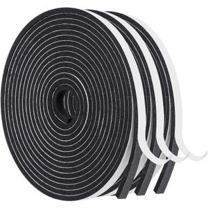 MAGZO Weather Stripping Door Seal, 1/4 Inch Wide X 1/8 Inch Thick Adhesive Foam Tape Soundproof Weatherstripping for Windows, 3 Rolls Total 50FT Black