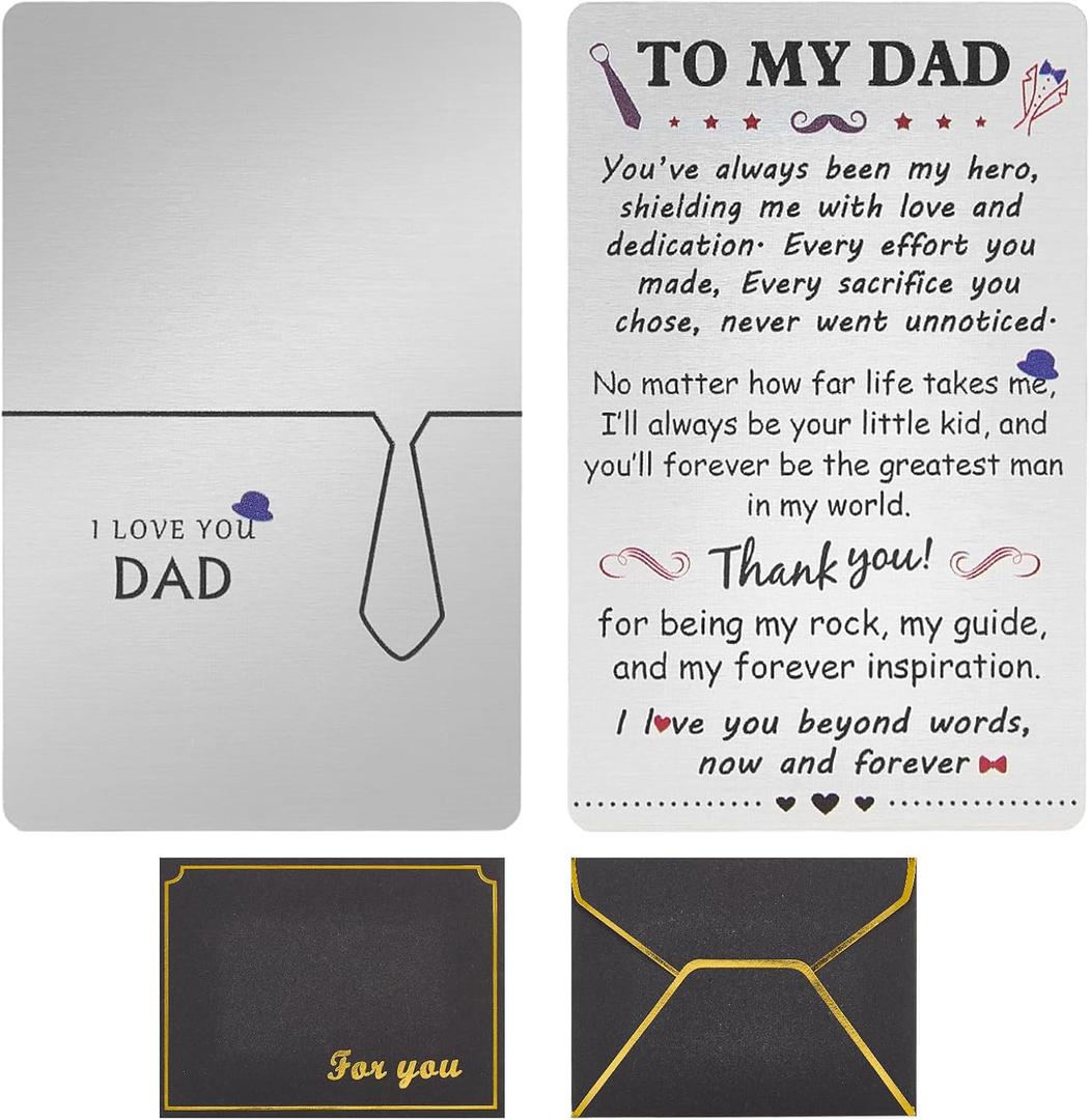 5 x To My Dad Gifts Engraved Wallet Card from Son, Fathers Day Gifts from Son, I Love You Dad Birthday Card - I'll Always Be Your Little Boy (Silver)