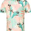 KYKU Men's Casual Button-Down Shirts Hawaiian Shirt Short Sleeve Beach Clothes with Pockets (Beige, XXL)