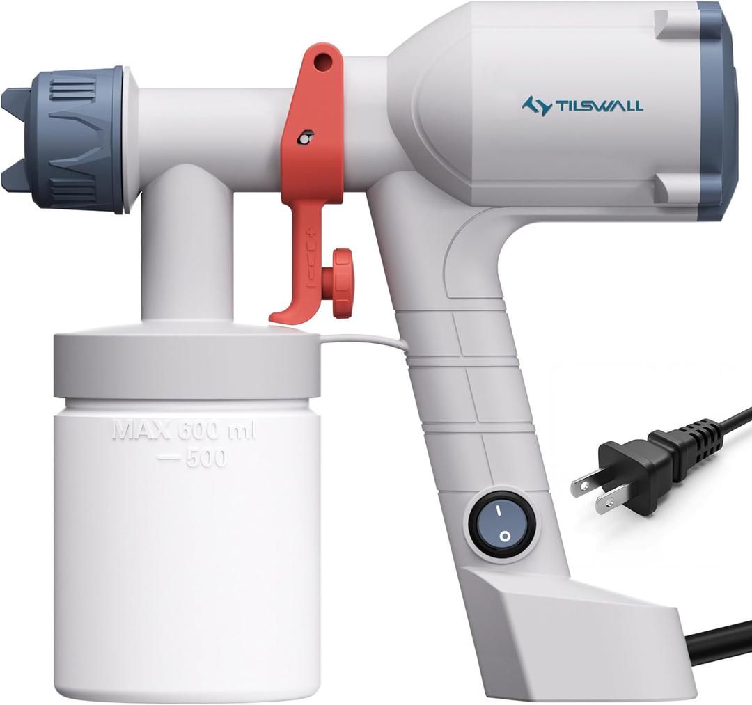 Tilswall Paint Sprayer,Upgraded Ultra-Light Electric Paint Spray Gun with 2 Nozzles & 4 Patterns Easy to Clean for Fences, Sheds, Walls, Ceilings, Furniture, Cabinets, Garden & DIY White