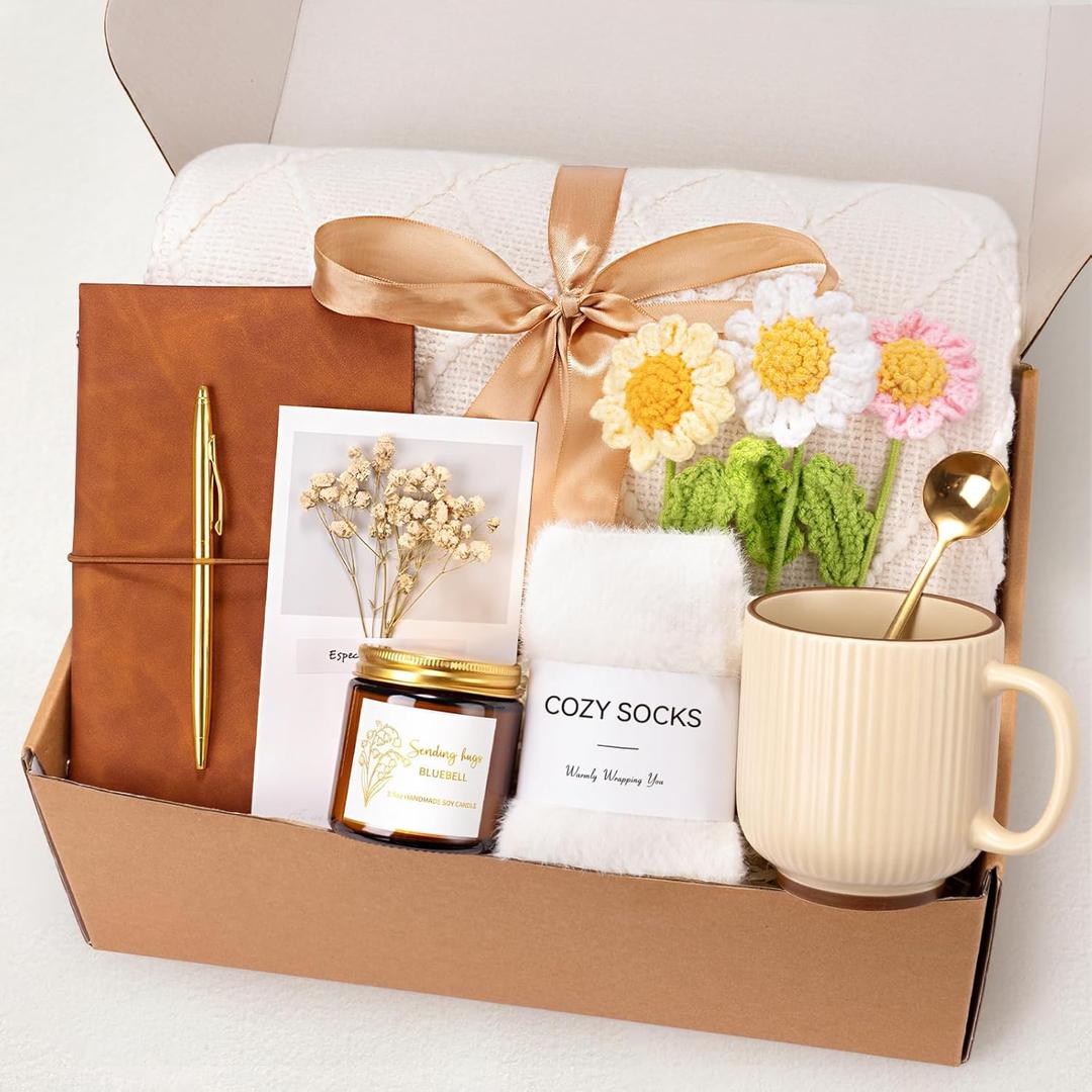 Get Well Soon Self Care Gift Basket for Women, Thinking of You Care Package Mothers Day Birthday Box for Women Her Sister Wife Girlfriend Best Friend Grandma Coworker (White)