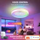 24" Bladeless Ceiling Fans with RGB Light, Low Profile Ceiling Fan with Light, Smart Modern Ceiling Fan with App/Remote/Voice Control, 3 Dimmable LED Light for Bedroom, Living Room White
