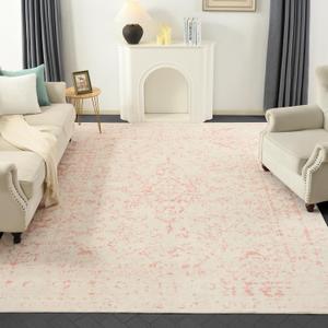 Washable Area Rug for Living Room - Stain Resistant Urtla Thin Rugs with Non Slip Rubber Backing - Indoor Floor Carpet for Dining Room Home Office Dorm (Pink/White, 8x10 Feet) (8' x 10' (Rectangular))