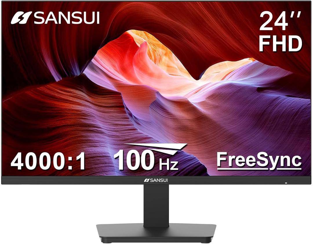 SANSUI Monitor 24 Inch 100Hz PC Monitor, HDMI VGA Ports VESA Mount, FHD Computer Monitor Ultra-Slim Ergonomic Tilt Eye Care for Home Office (ES-24F2, HDMI Cable Included) (Black)