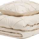 Amazon Basics Soft, Lightweight 2 Piece All-Season Down-Alternative Comforter Bedding Set, Pinch Pleat, Twin/TwinXL, Beige, Geometric
