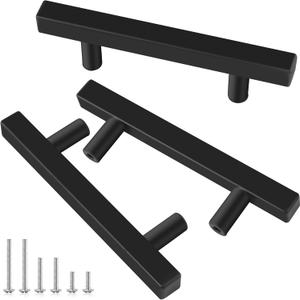 10 Pack 5 Inch Square Cabinet Handles Matte Black Stainless Steel for Cabinet, Kitchen Drawer Pulls Cabinet Handles for Cabinets Cupboard, 5''Length, 3''Hole Center