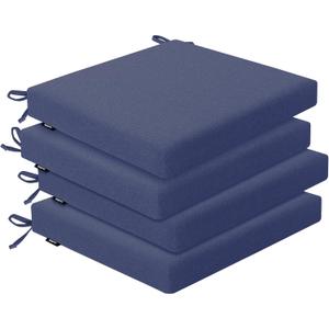 Outdoor Chair Cushions Set of 4, Water-Resistant & Fadeness 17" W x 16" D x 2" T Seat Cushion, High Density Foam with Dual Straps for Patio Garden Furniture Sofa Dining Chairs, Blue