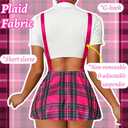 ShawGobow 5 Piece Cosplay Costumes For Women,Halloween Lingerie Outfits,Tie Crop Top & Plaid Skirt Set (Pink, S)