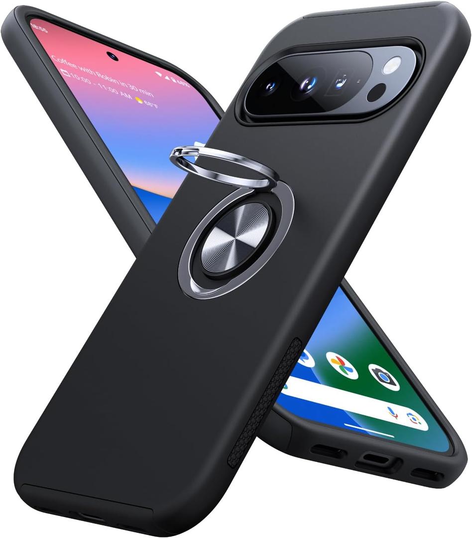 JAME for Google Pixel 10 Pro XL Case, Slim Fit Cover with Metal Ring Holder Stand Kickstand, Dual Layer Military Grade Shockproof Protective Phone Case for Google Pixel 10 Pro XL 6.8", Black