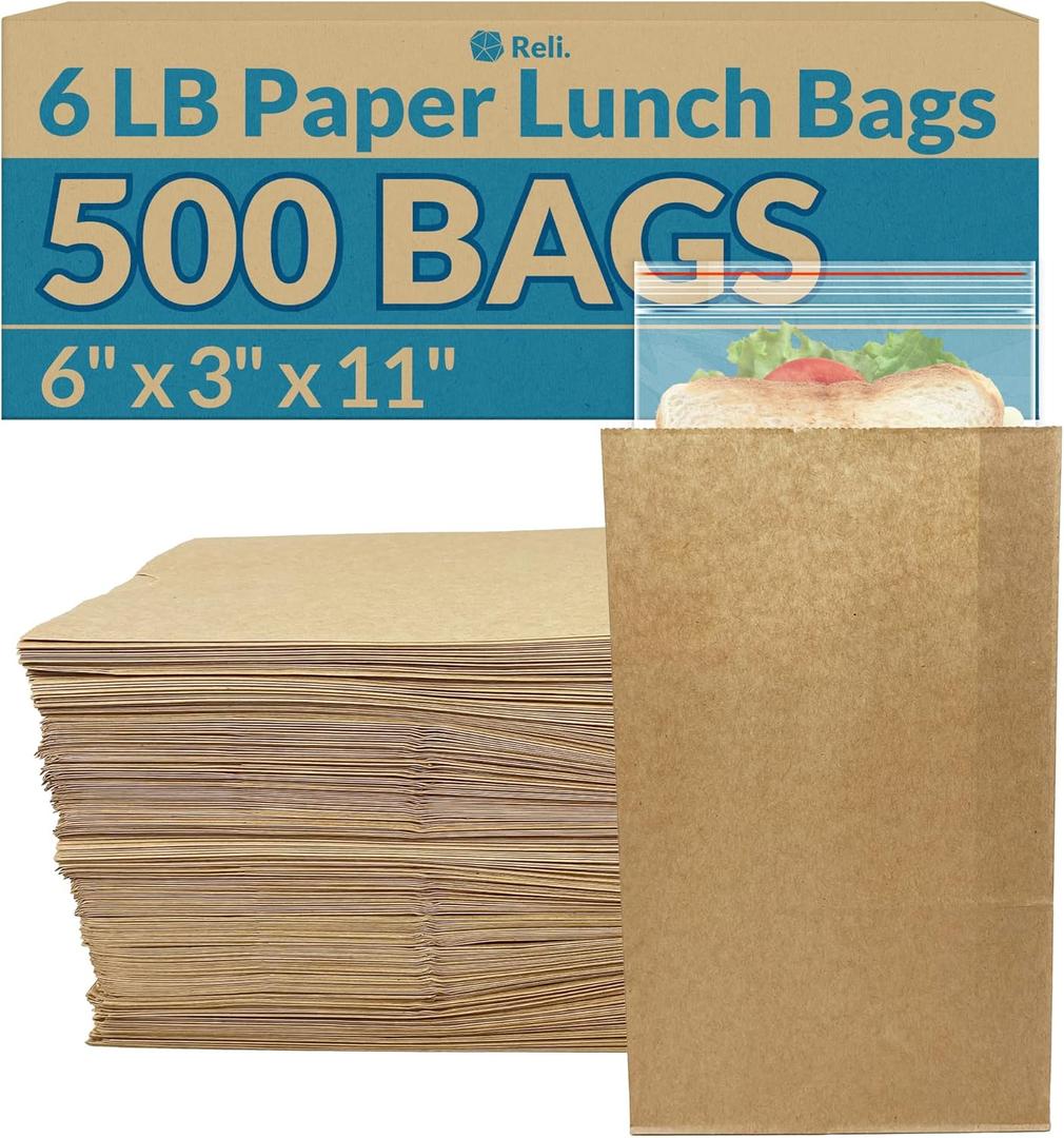 Reli. Brown Paper Bags | 500 Count | Paper Lunch Bags Ideal for Small Lunches and Crafts | Perfect for Sandwiches and Snacks