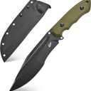 Eafengrow EF151 Fixed Blade Knife N690 Steel Blade Micarta Handle Full Tang EDC Tool Straight Knife for Working Camping Survival (green)