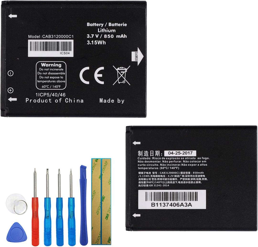Replacement Battery CAB3120000C1 Compatible with Alcatel One Touch 2005D OT-800A,One Touch 810D,One Touch 880A,OT-710, OT-880A with Tools
