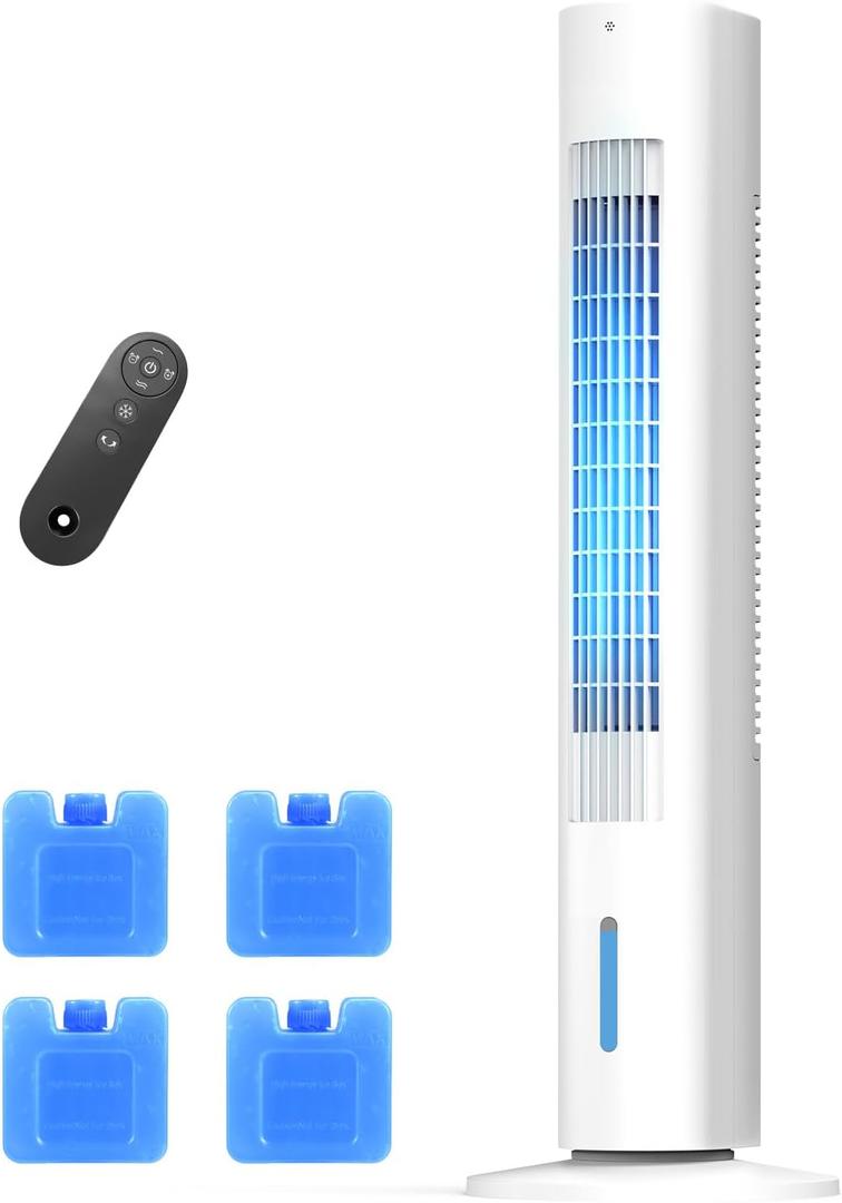 Windowless Portable Air Conditioner, 35" Evaporative Air Cooler with Remote, 3 Speeds, Large Water Tank, Oscillating Cooling Fan, 7H Smart Timer, Quiet Swamp Cooler for Home Bedroom White