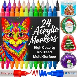 ARTISTRO 24 Acrylic Paint Markers for Rock, Fabric, Wood, Glass, Craft, Decoration - Dual-Tip Paint Pens - Stocking Stuffers, Christmas Gift Idea for Teens, Grandkids, Kids - Art Supplies