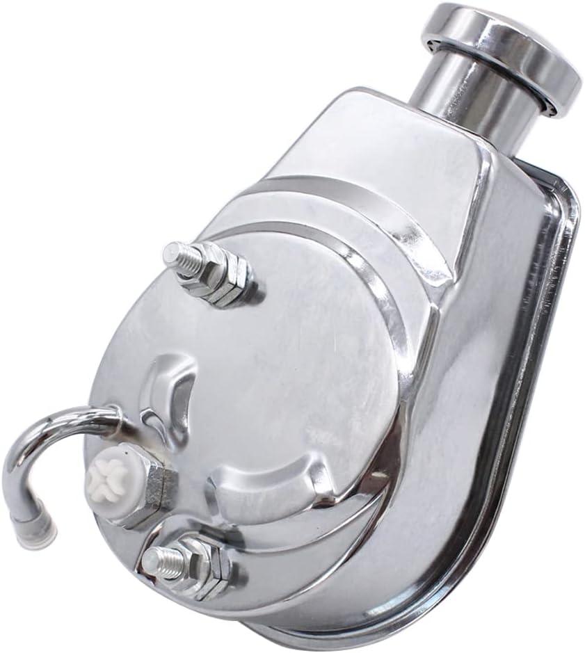1 PC SHLPDFM Power Steering Pump Chrome Saginaw P Series Power Steering Pump 5/8" Keyway Style Shaft Compatible with GM Vehicles GMC Chevrolet Chevy Buick Oldsmobile Pontiac Chrome