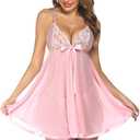 Avidlove Women's Lingerie Lace Babydoll Strap Chemise Mesh Sleepwear Outfits Large