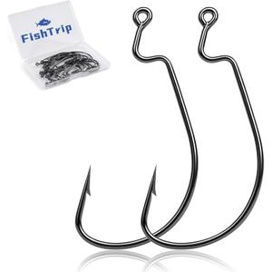 FishTrip 50pcs EWG Hooks for Bass Fishing, Offset Worm Hook Texas Rig Hooks Live Bait Fishing Hooks for Freshwater Saltwater Size 4 FishTrip 50pcs EWG Hooks for Bass Fishing, Offset Worm Hook Texas Rig Hooks Live Bait Fishing Hooks for Freshwater Saltwater Size 4